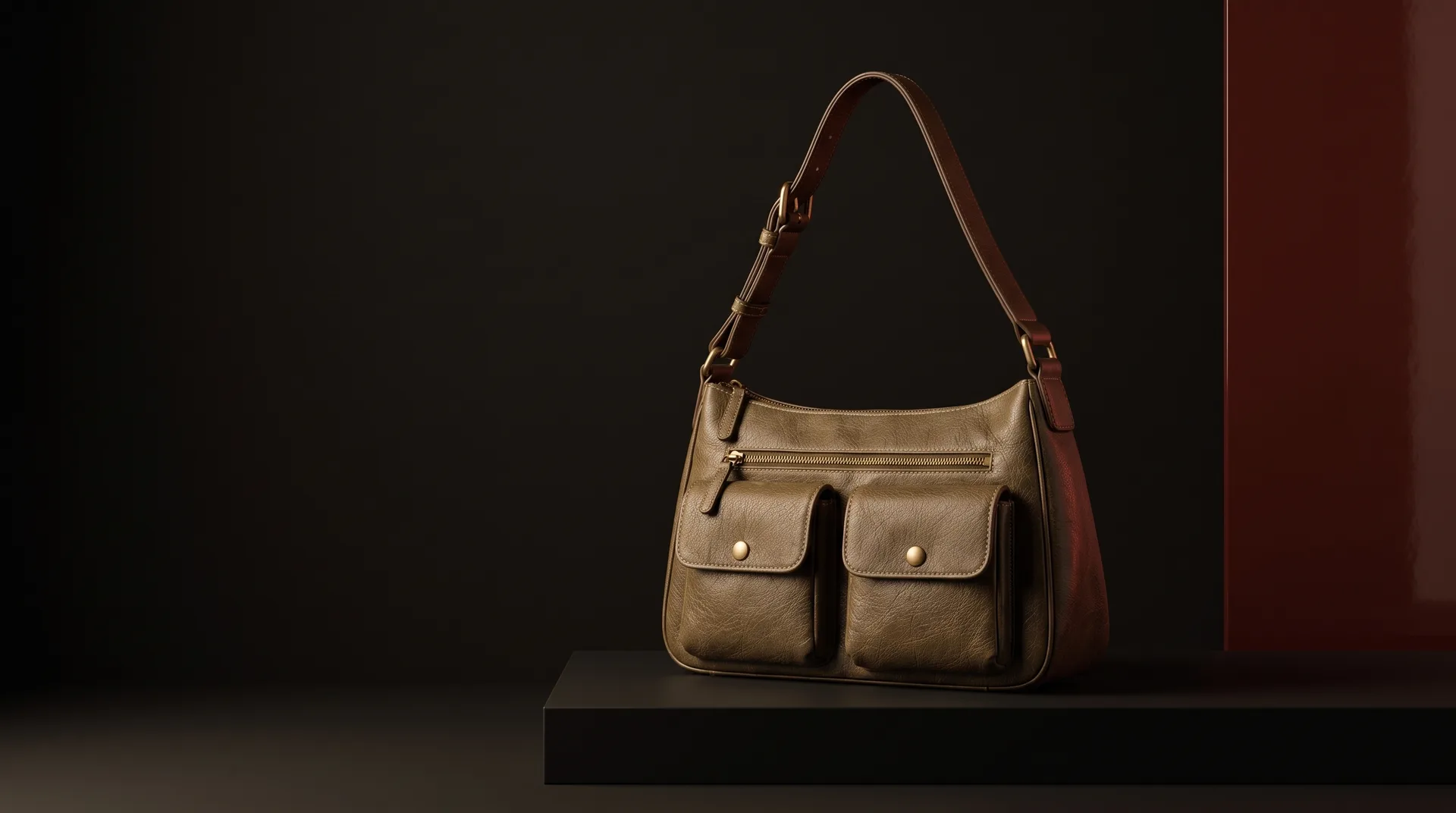 Olive Brown Multi-Pocket Utility Shoulder Bag, view 1