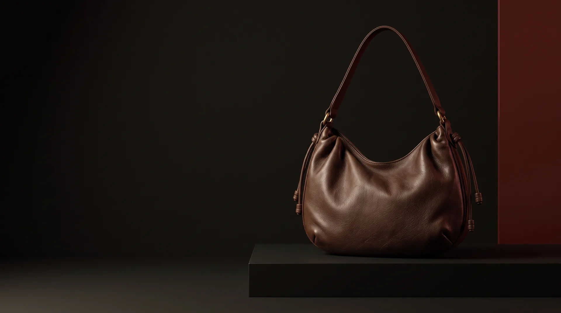 Dark Chocolate Drawstring Hobo Shoulder Bag, view 1