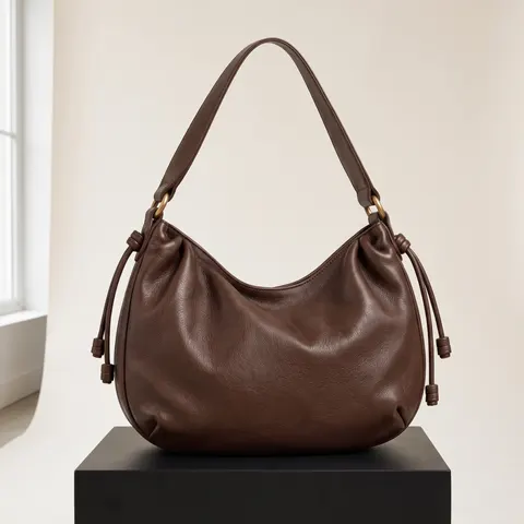 Dark Chocolate Drawstring Hobo Shoulder Bag