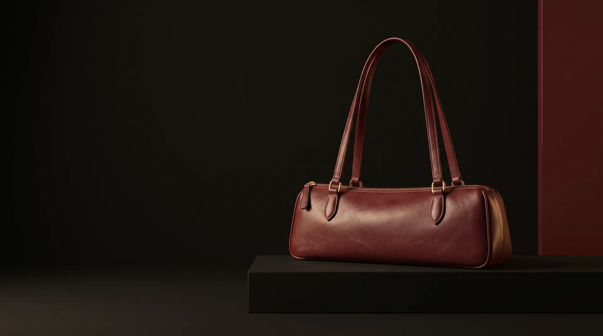 Burgundy East-West Barrel Shoulder Bag, view 1