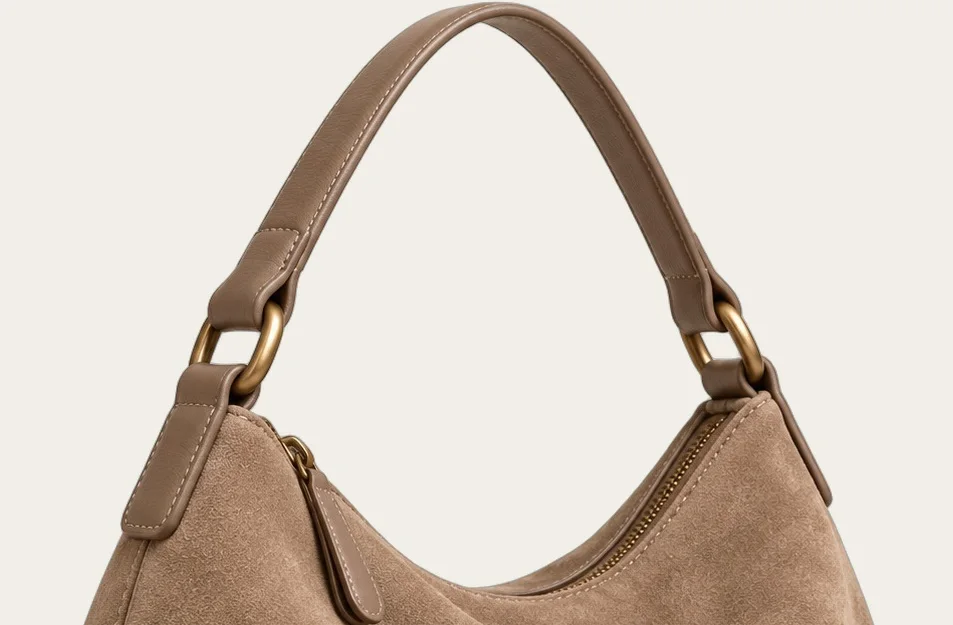Taupe Suede Hobo Shoulder Bag, view