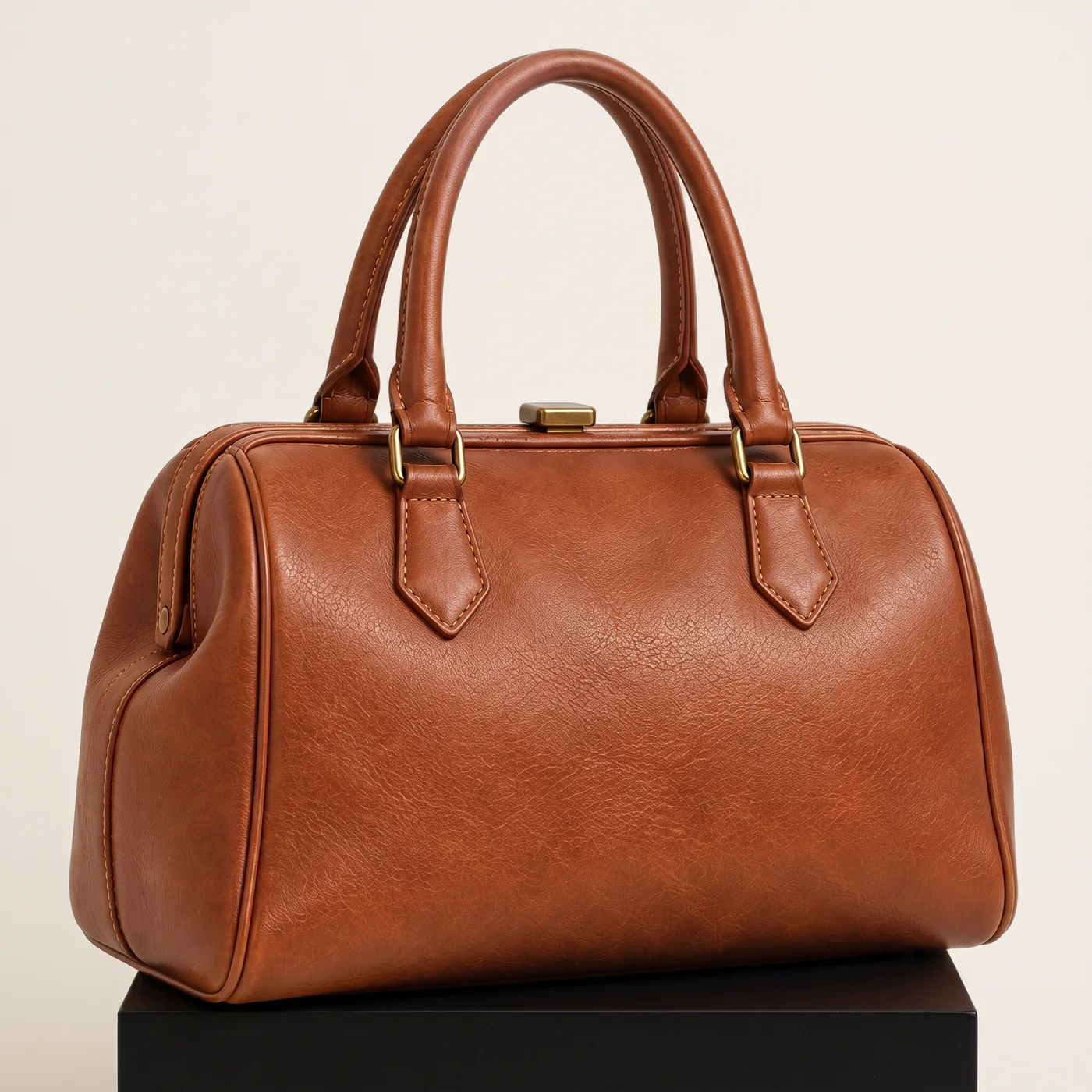 Cognac Structured Bowling Bag