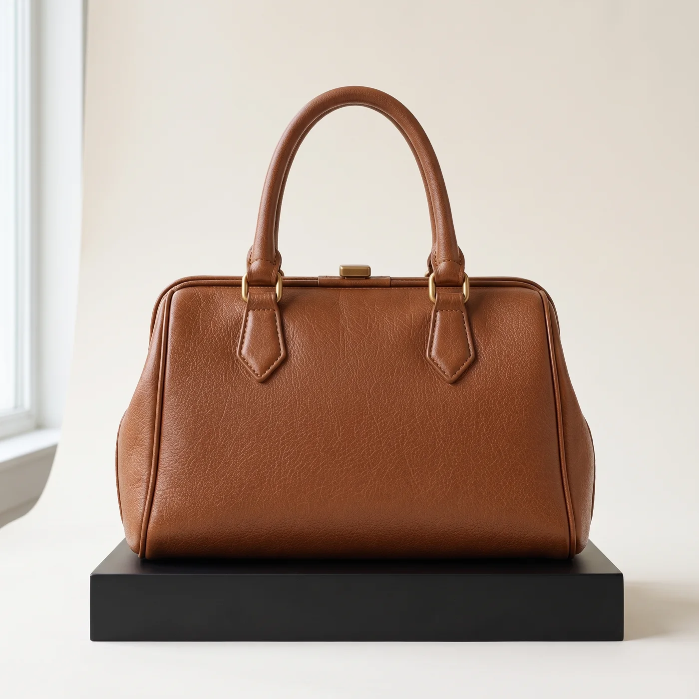 Cognac Structured Bowling Bag, view
