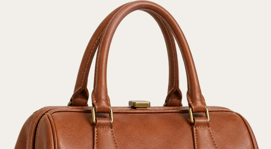 Cognac Structured Bowling Bag, view 2