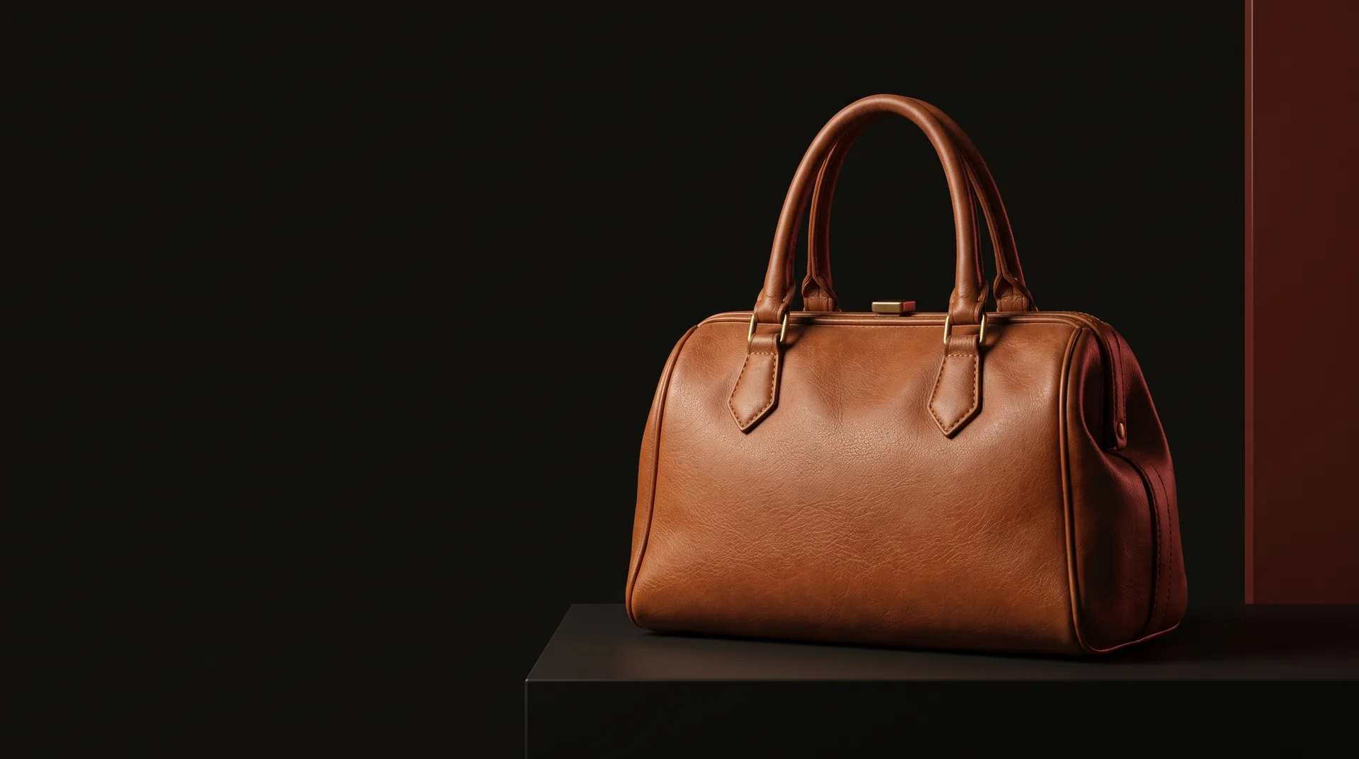 Cognac Structured Bowling Bag, view 1