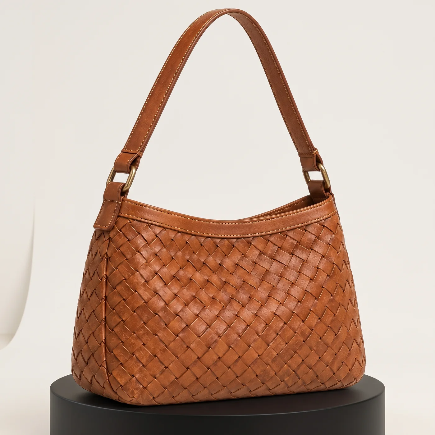 Honey Tan Woven Shoulder Bag, view