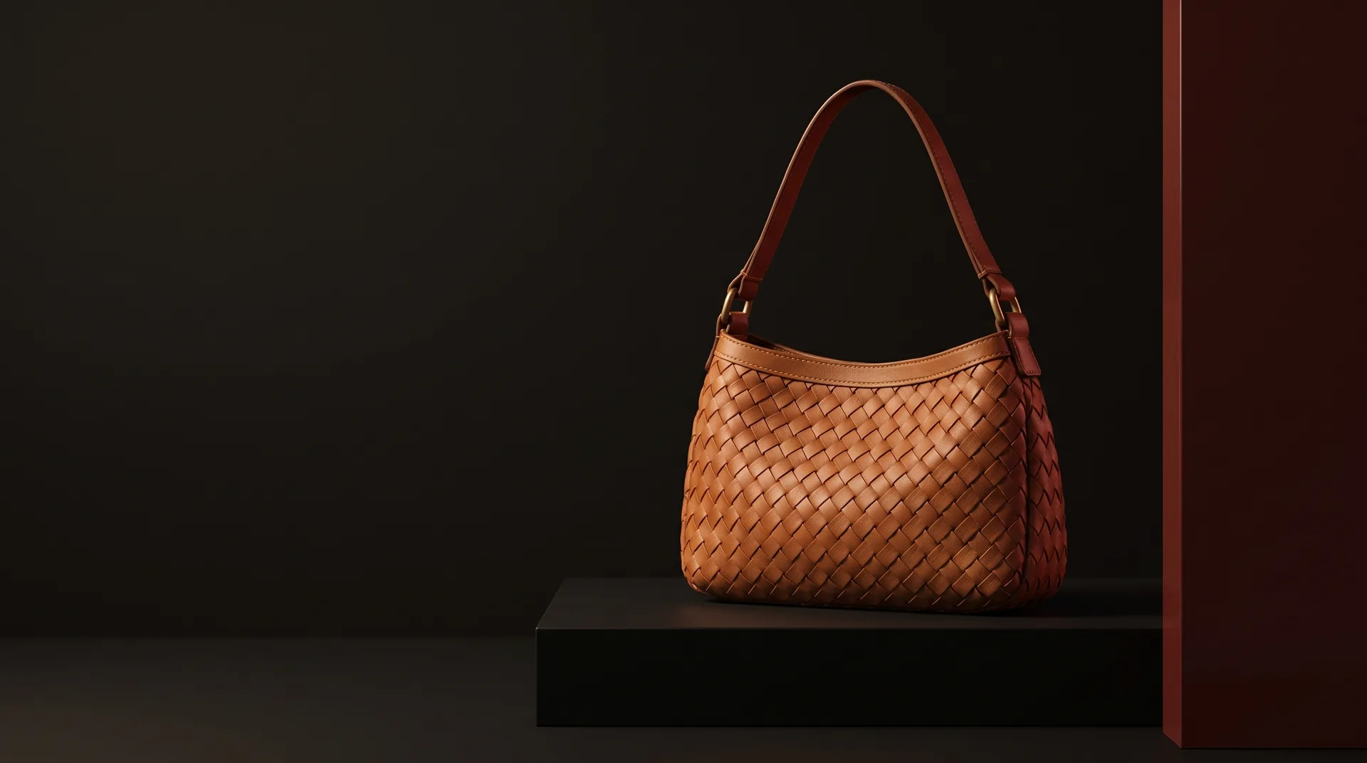Honey Tan Woven Shoulder Bag, view 1