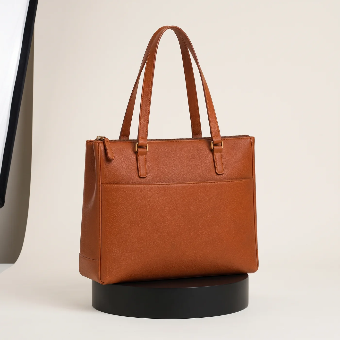 Cognac Structured Commuter Tote, view