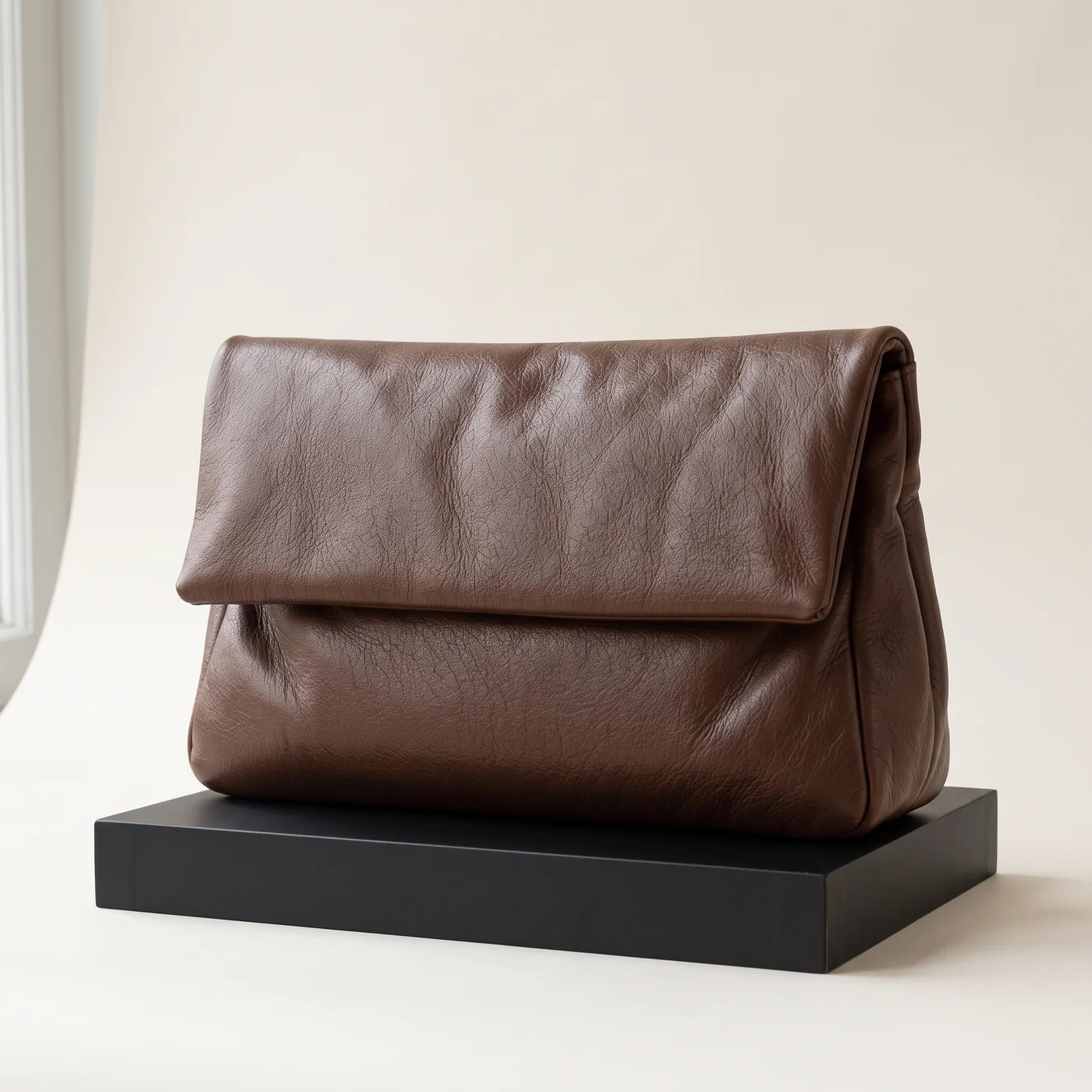 Espresso Brown Foldover Clutch, view