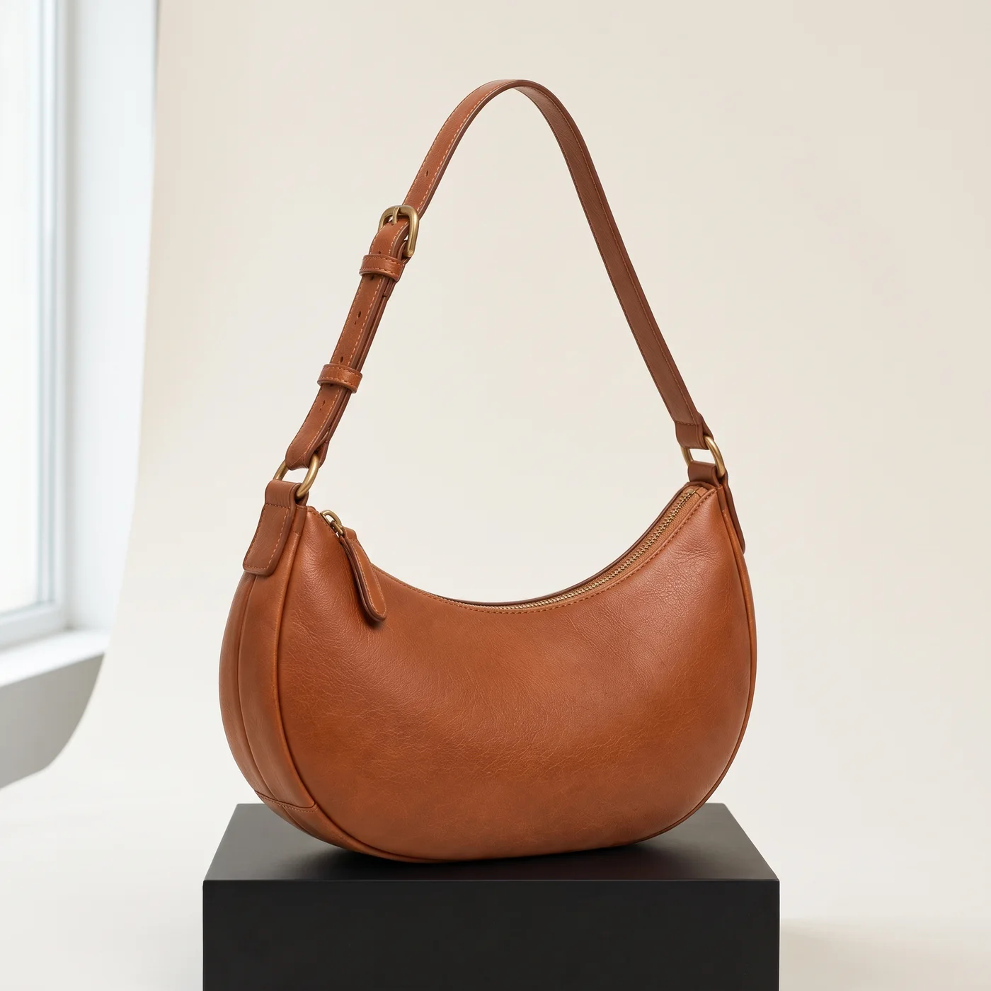 Cognac Crescent Shoulder Bag, view