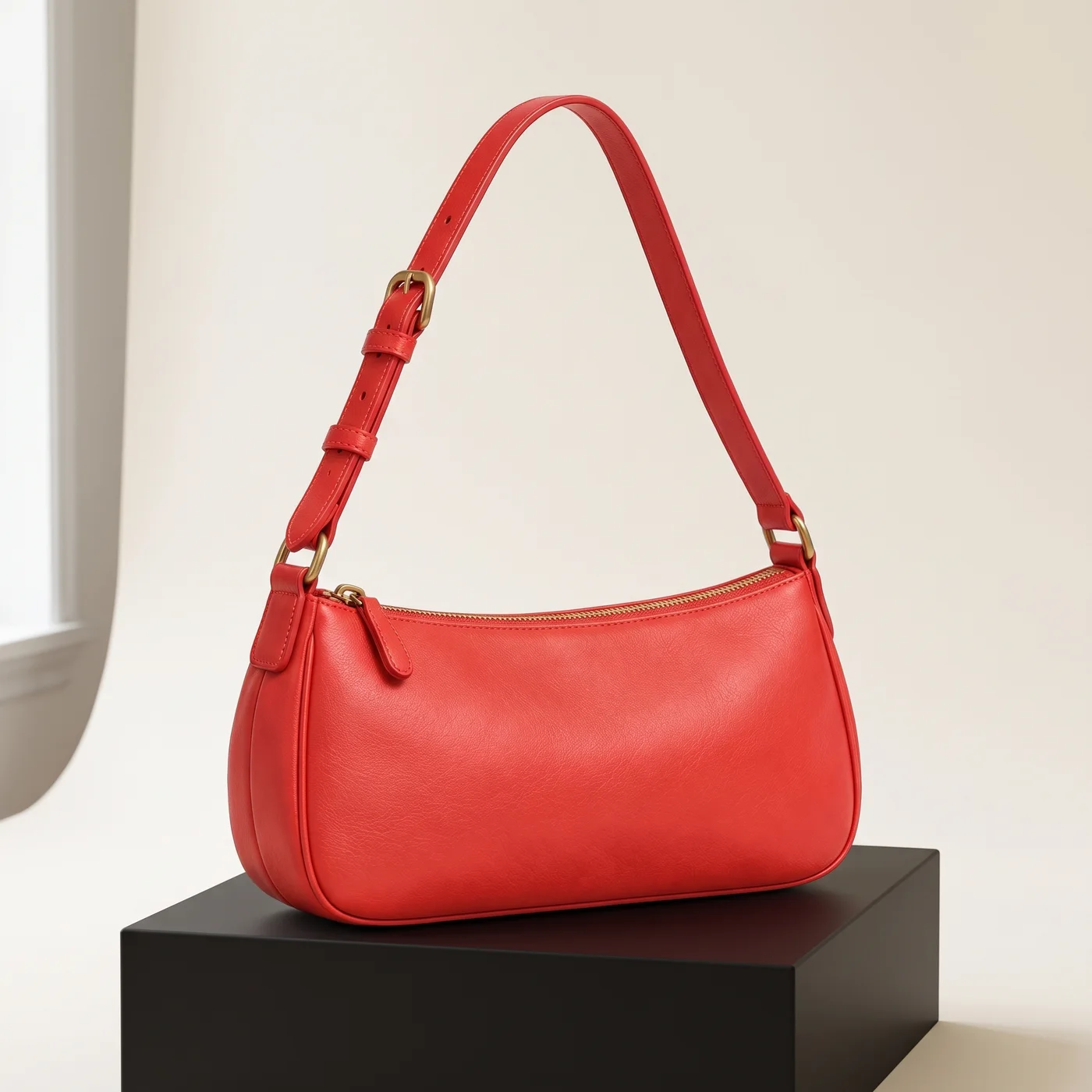 Coral Red Crescent Shoulder Bag