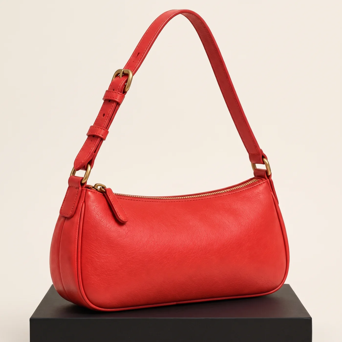 Coral Red Crescent Shoulder Bag, view