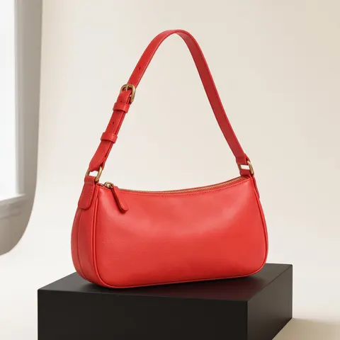 Coral Red Crescent Shoulder Bag