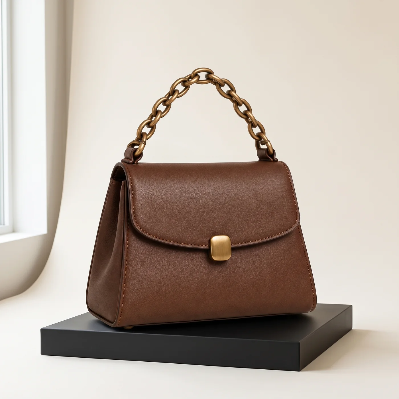 Chocolate Chain-Handle Top-Handle Bag, view