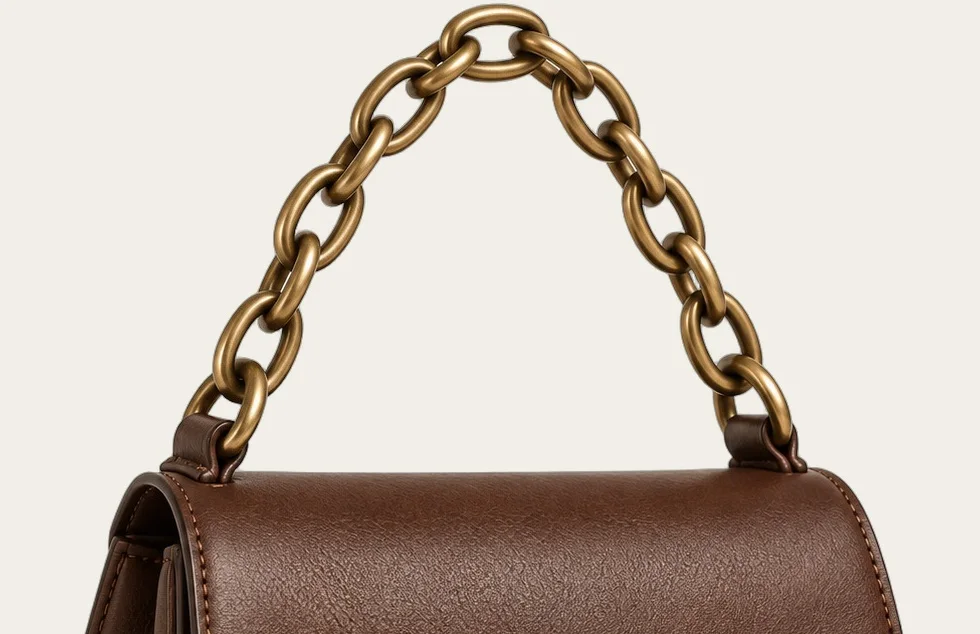 Chocolate Chain-Handle Top-Handle Bag, view 2