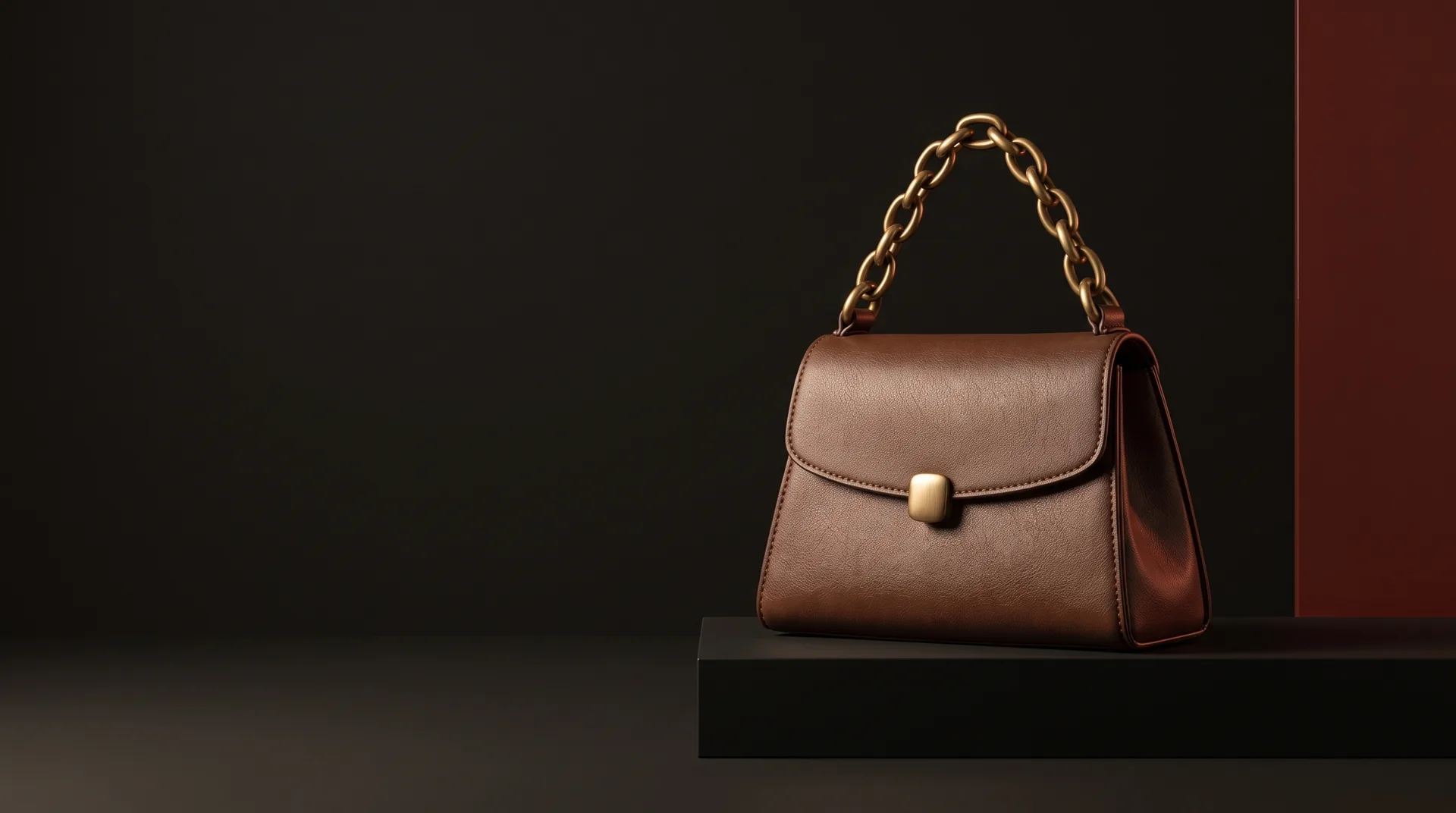 Chocolate Chain-Handle Top-Handle Bag, view 1