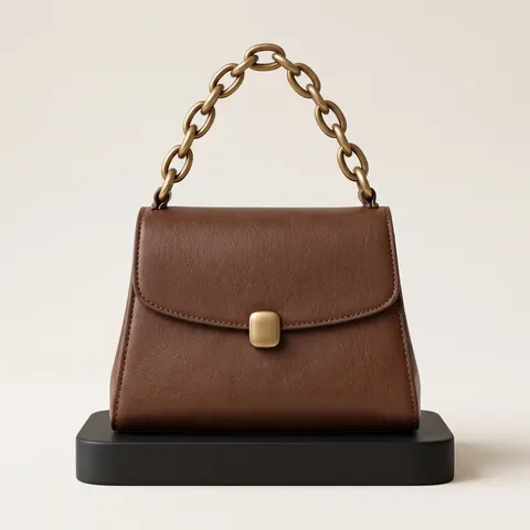 Chocolate Chain-Handle Top-Handle Bag