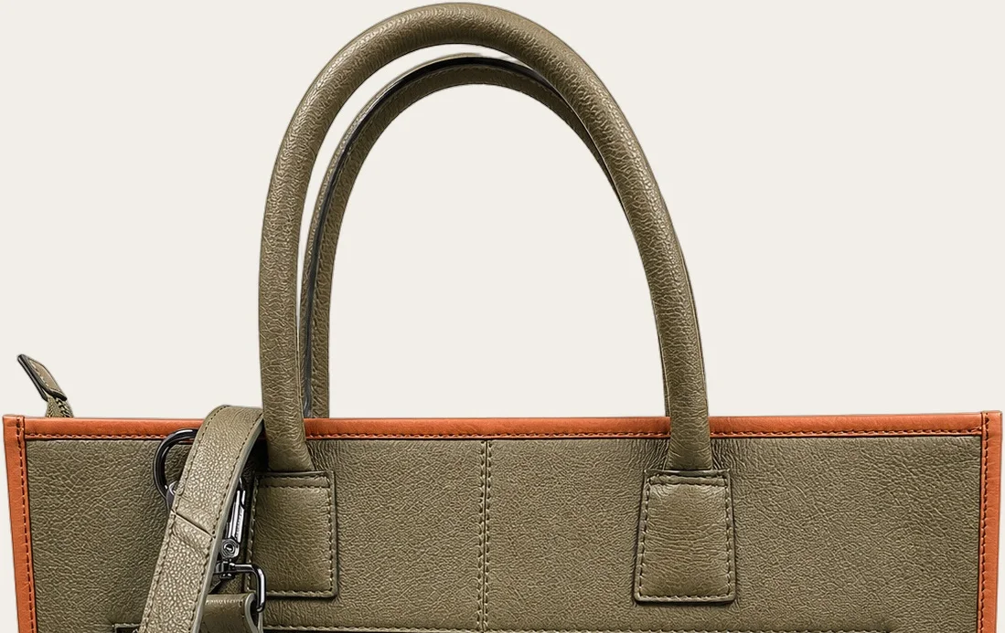 Olive Canvas Orange-Trim Structured Tote, view 2