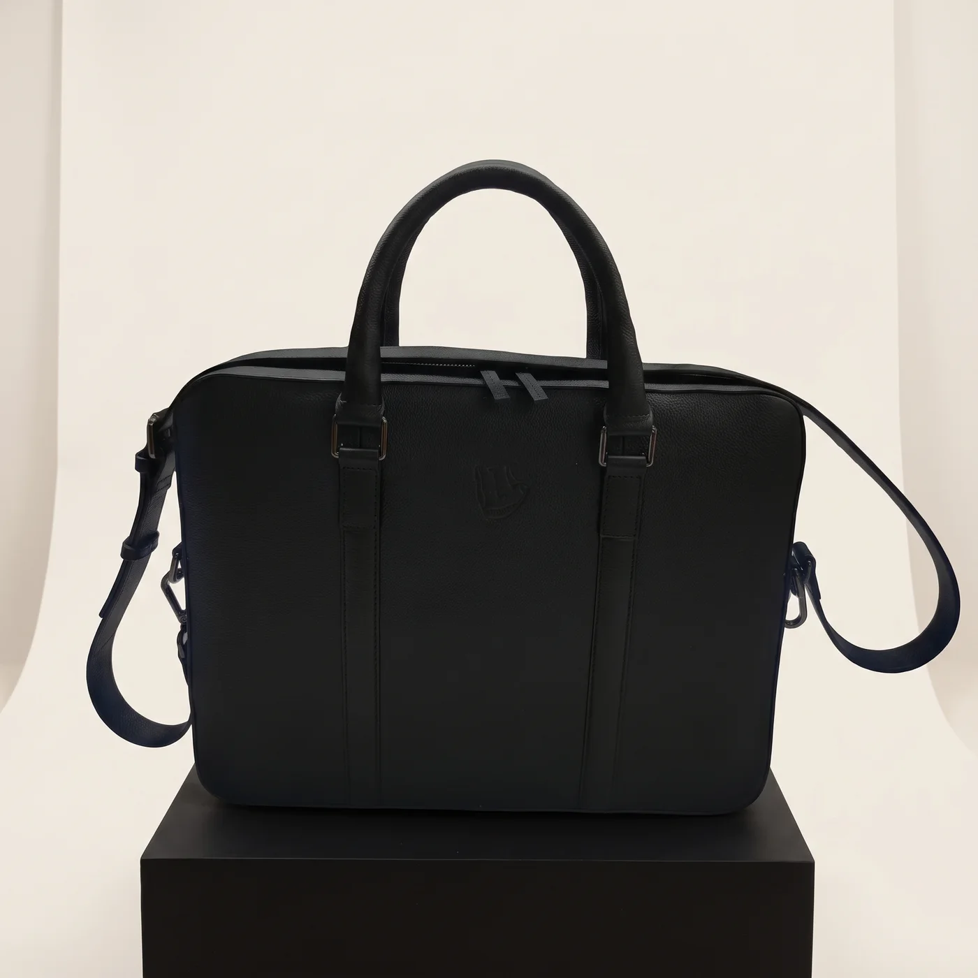 Black Leather Slim Laptop Briefcase
