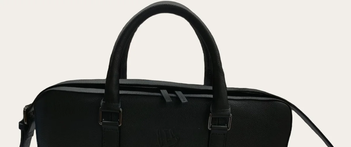 Black Leather Slim Laptop Briefcase, view