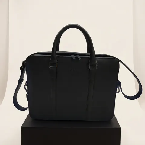 Black Leather Slim Laptop Briefcase