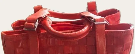 Red Woven Leather Basket Tote, view