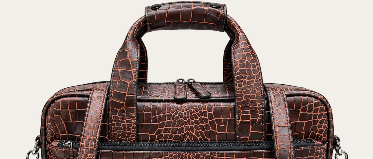 Brown Croc-Embossed Laptop Briefcase, view 2
