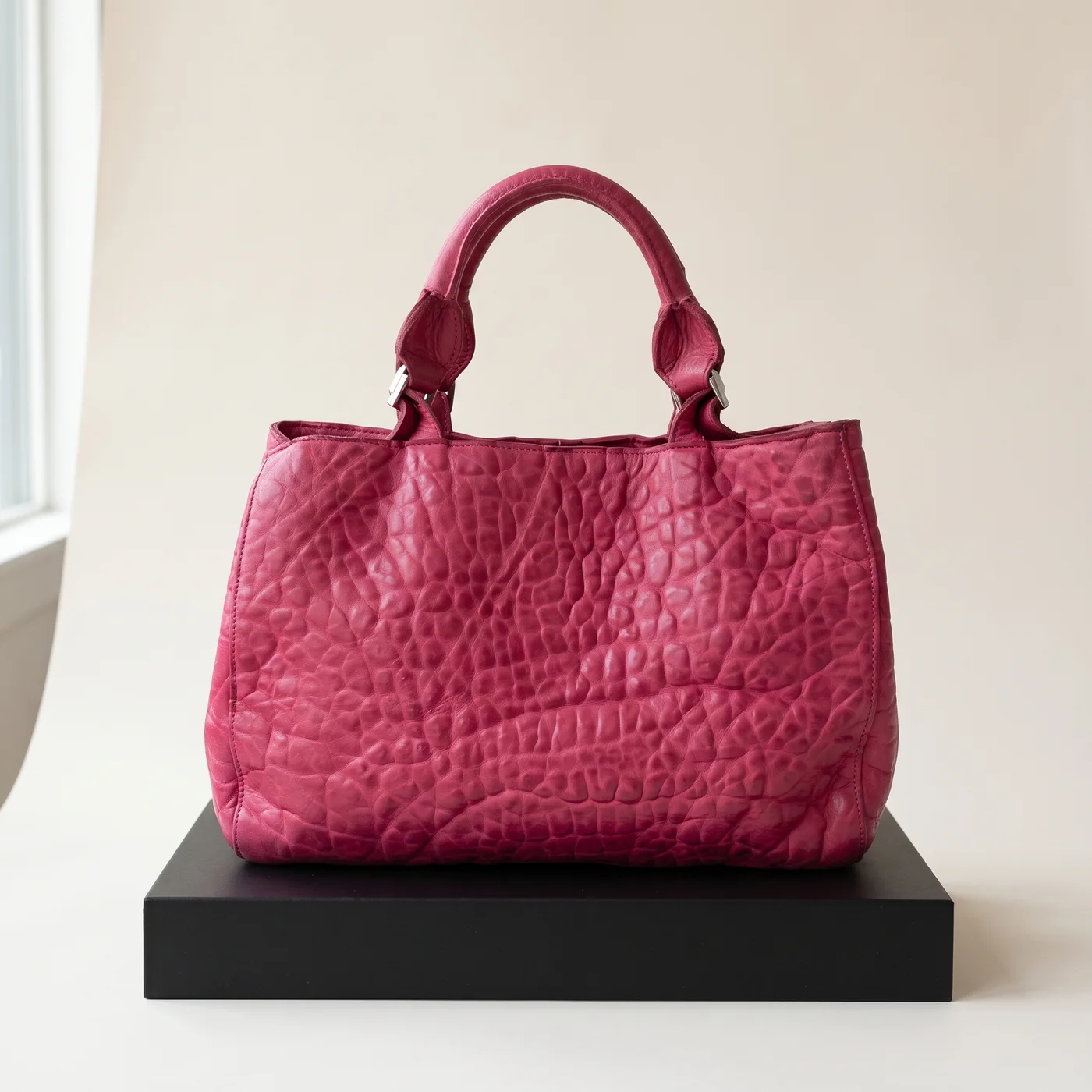 Fuchsia Pebbled Leather Tote