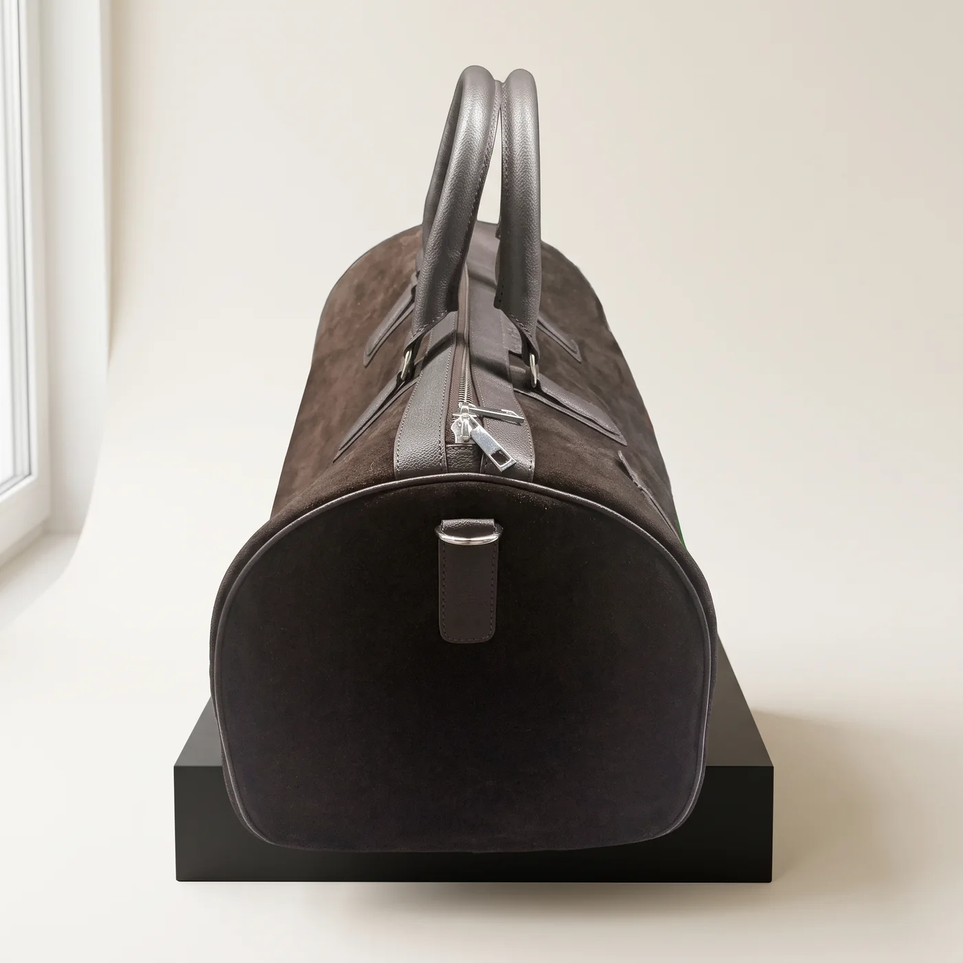 Dark Brown Suede Weekender Duffle, view
