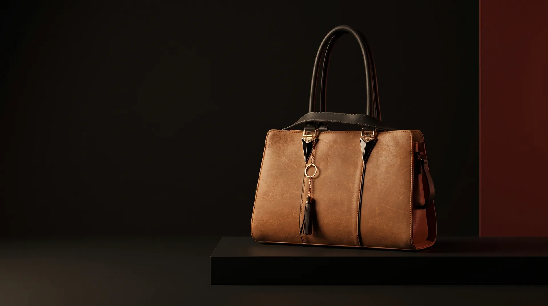 Tan Leather Tassel Doctor Bag, view