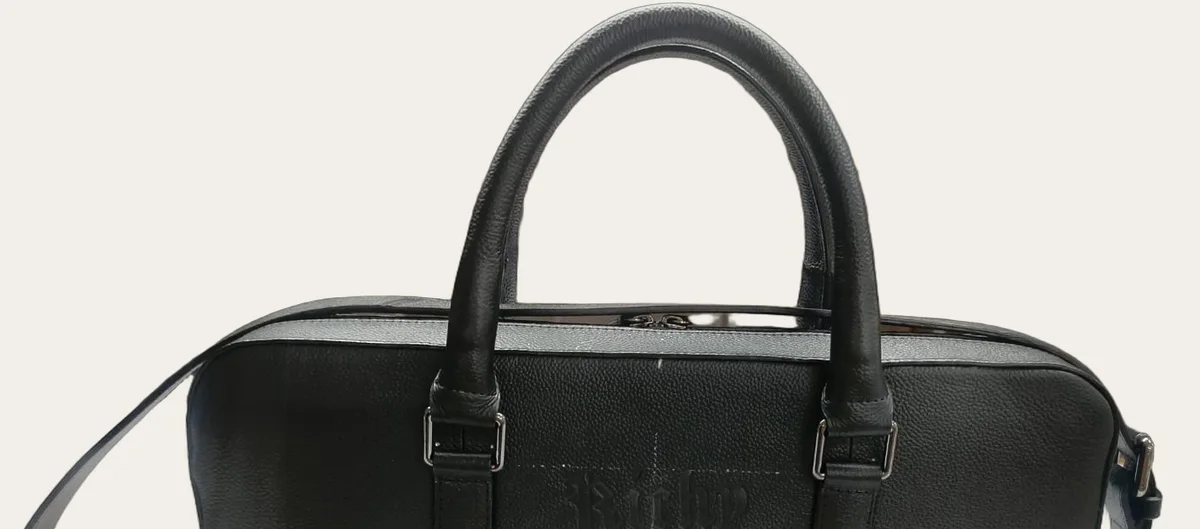 Black Leather Zip Briefcase, view
