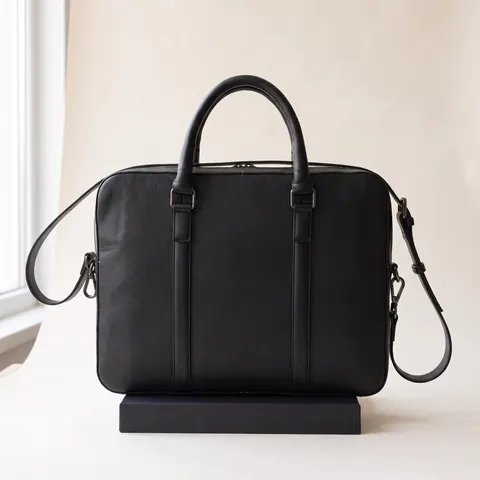 Black Leather Zip Briefcase