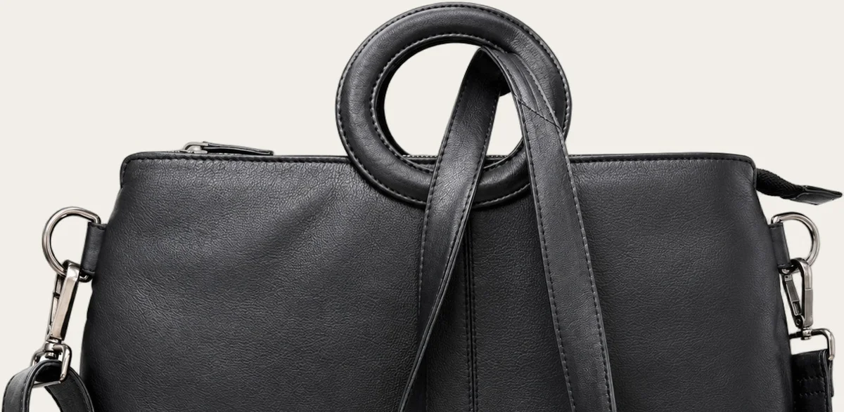 Black Leather Two-Handle Shopper Tote, view