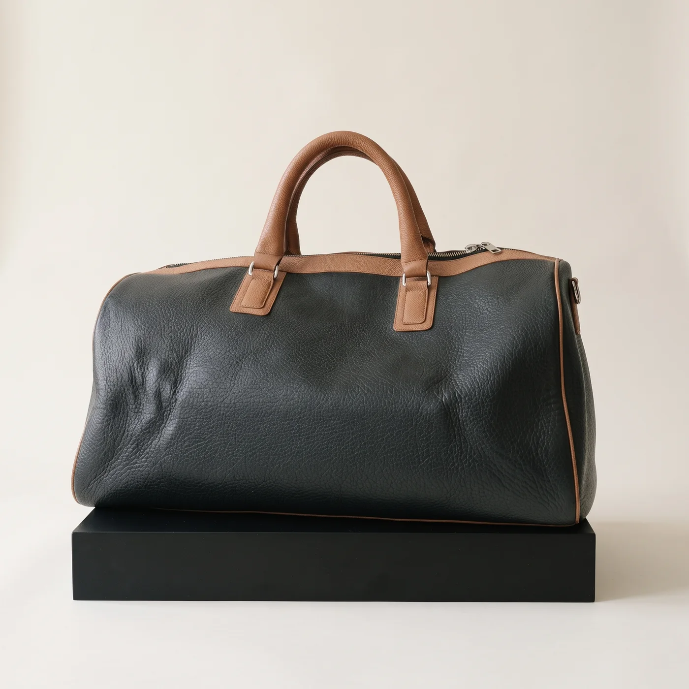 Grey Leather Weekender Duffle, view
