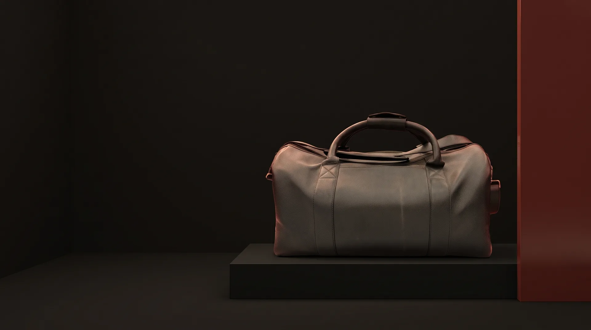 Grey Leather Weekender Duffle, view 1