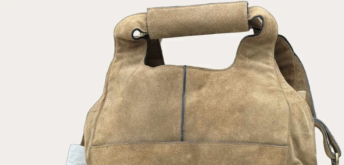 Taupe Suede Tassel Hobo Backpack, view