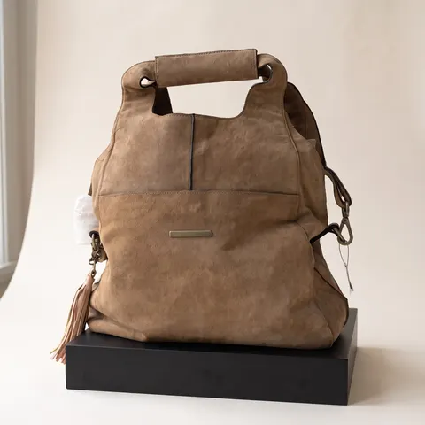 Taupe Suede Tassel Hobo Backpack