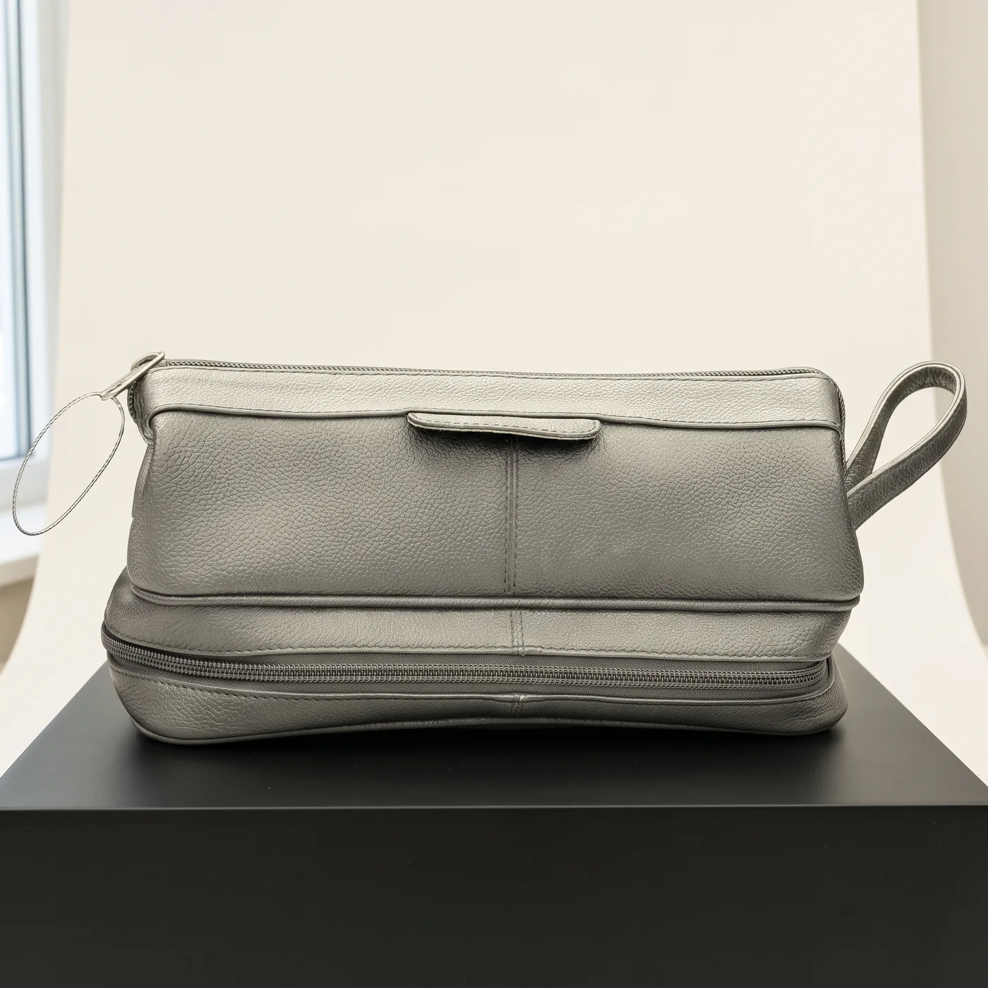 Grey Leather Toiletry Dopp Kit