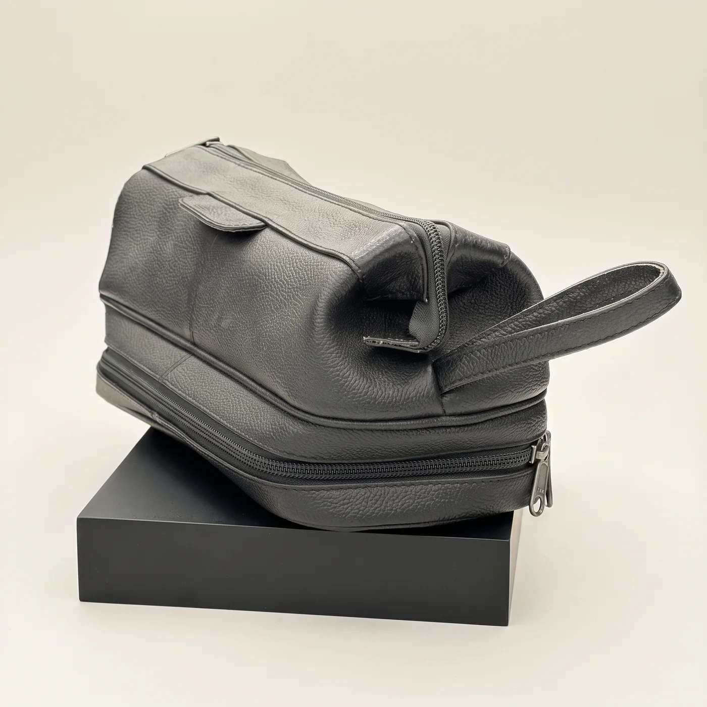 Grey Leather Toiletry Dopp Kit, view