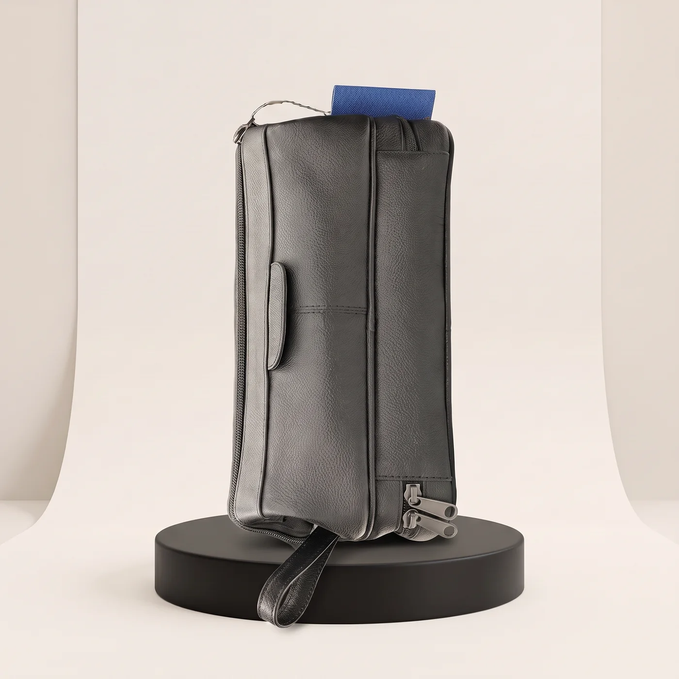 Grey Leather Toiletry Dopp Kit, view
