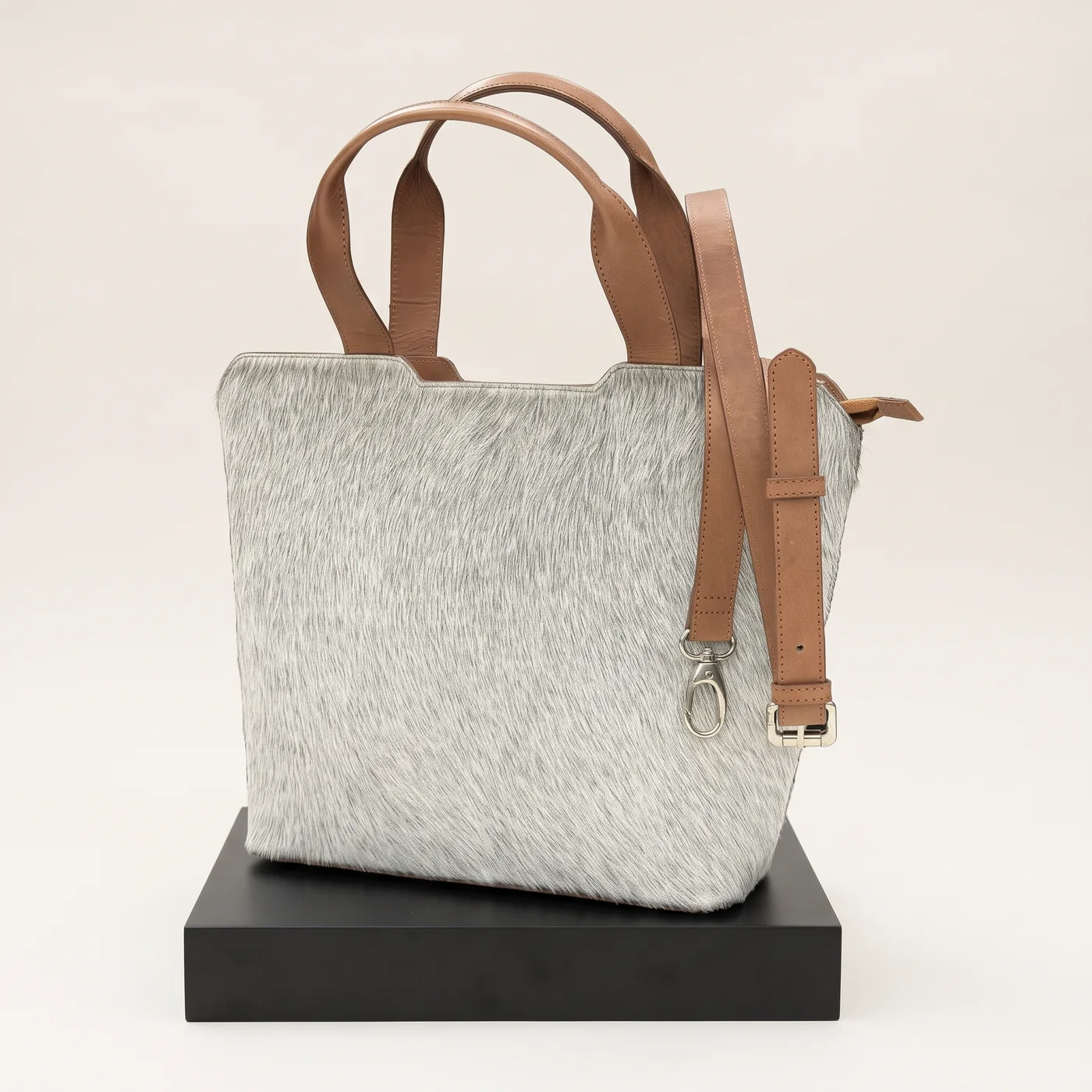 Grey Hair-On-Hide Bucket Tote, view
