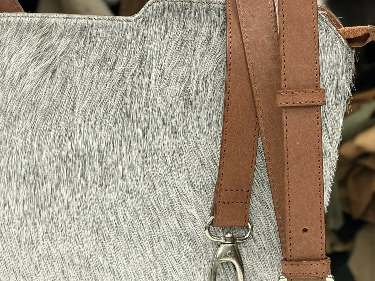 Grey Hair-On-Hide Bucket Tote, view 2