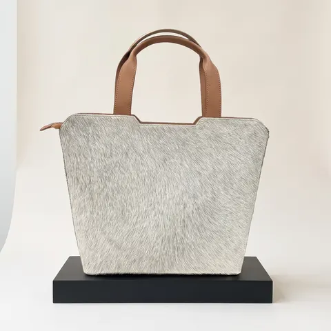 Grey Hair-On-Hide Bucket Tote