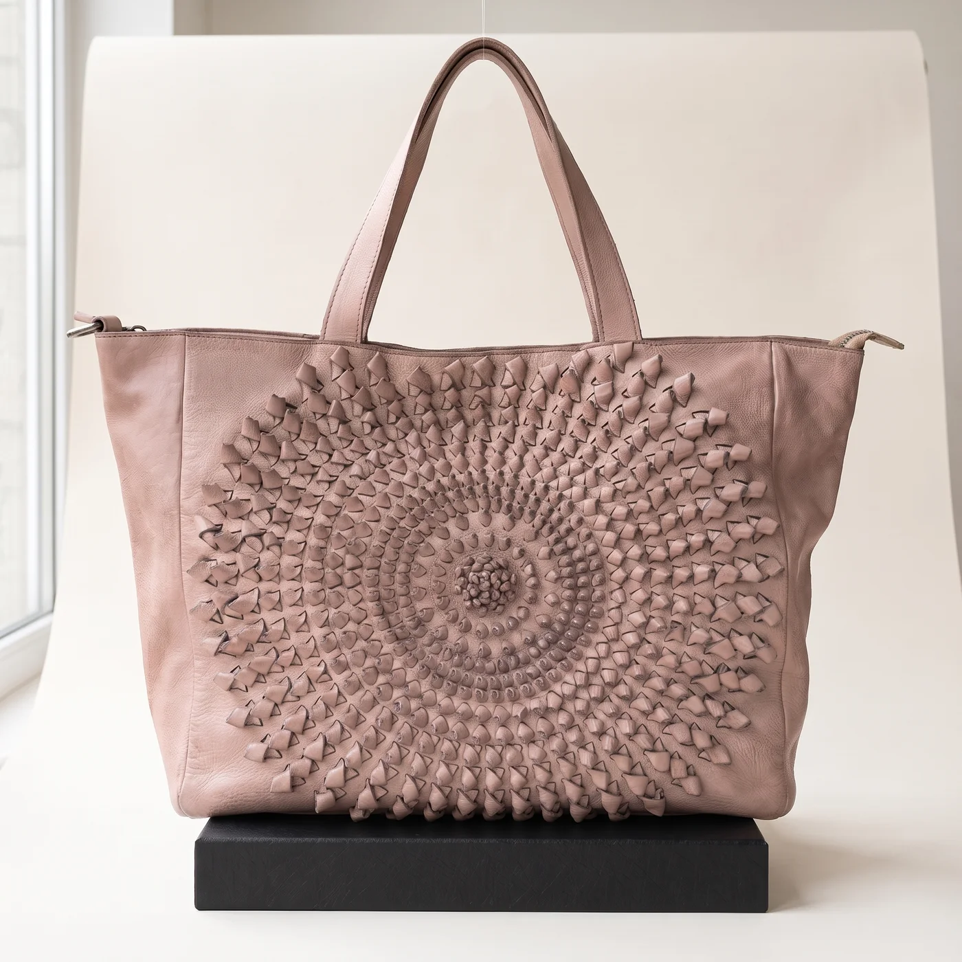 Blush Pink Floral-Applique Shoulder Tote, view