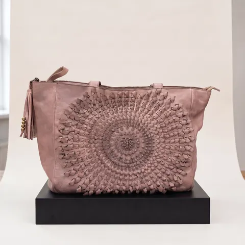 Blush Pink Floral-Applique Shoulder Tote