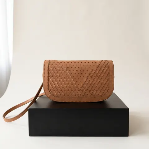 Tan Woven Leather Saddle Crossbody