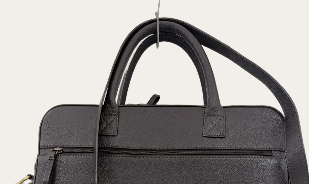 Dark Brown Leather Laptop Briefcase, view