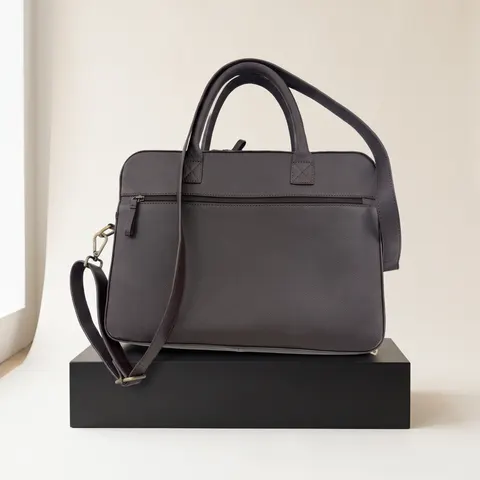 Dark Brown Leather Laptop Briefcase