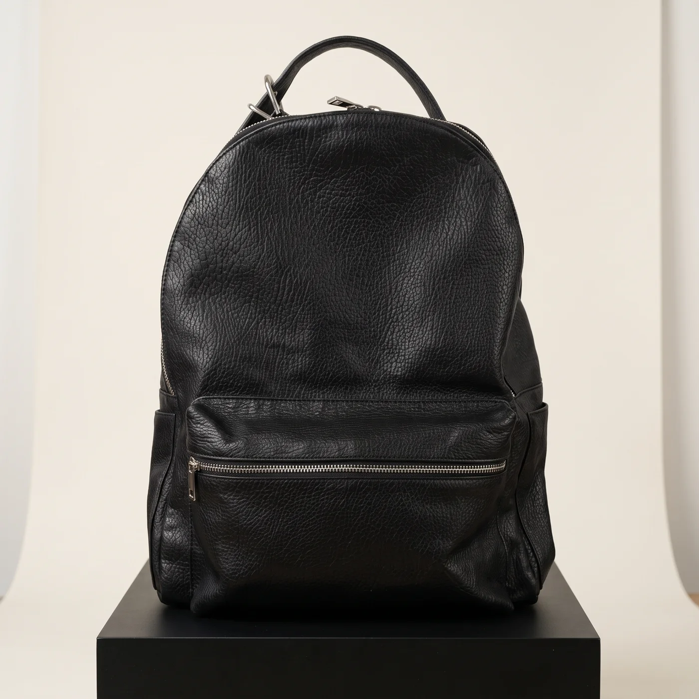 Black Leather Zip Backpack
