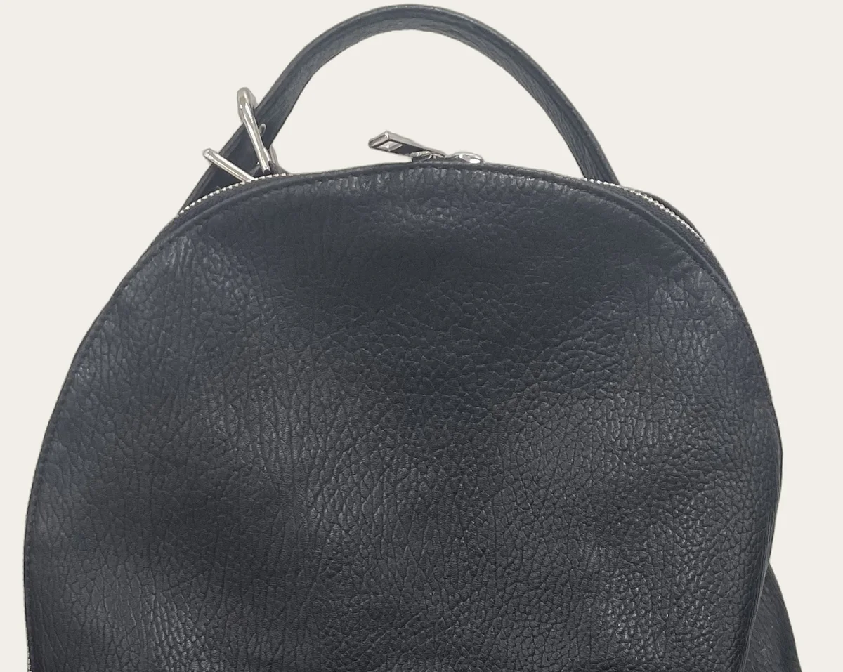 Black Leather Zip Backpack, view